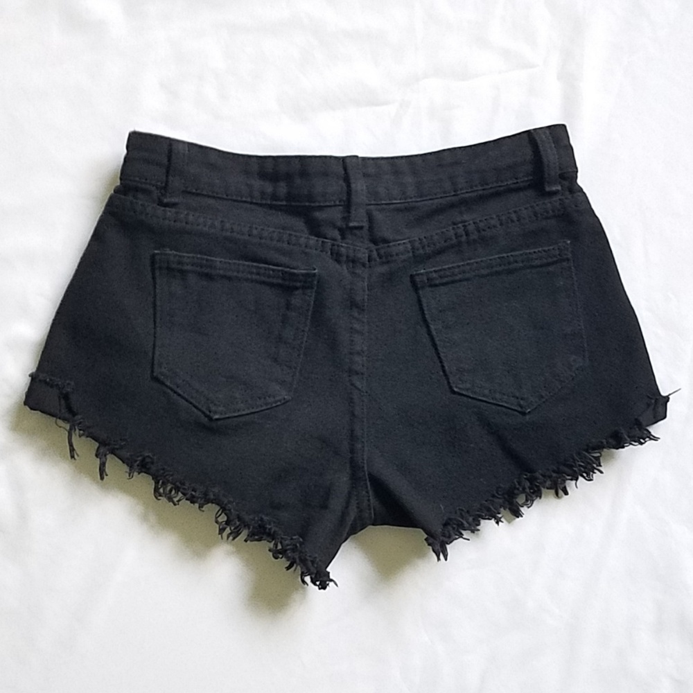 Black High Rise Distressed Jean Shorts - Picture 5 of 5